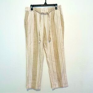 SOHO woman Striped Tan and White trousers MED front tie linen beach lightweight